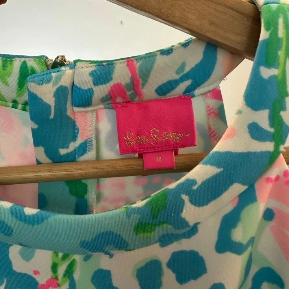 Lilly Pulitzer Sophelia Shift Dress Colorful Coral Bay Print Girls Size 10 EUC